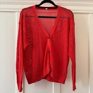 Uniqlo 100% Cotton Orange Mesh Long-Sleeve Short Cardigan LARGE